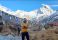 Happy trekkers posing at Annapurna Base Camp with mountain views