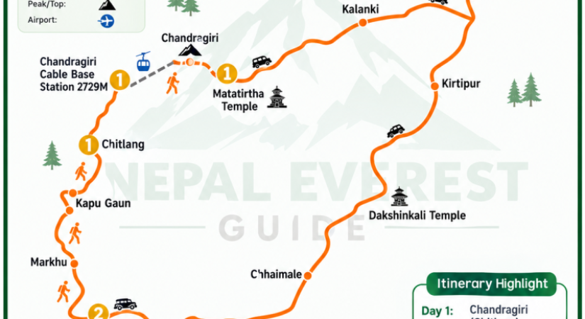Chandragiri Hill Day Tour Map.