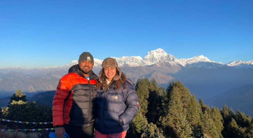 Poon Hill sunrise with panoramic views of Annapurna and Dhaulagiri mountains during the Ghorepani Poon Hill Trek in Nepal.