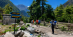 Annapurna Circuit Trek trail to Upper Pisang with trekkers and Himalayan mountain views