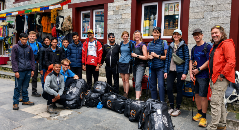 Everest Base Camp Trek group photo on the first day in Lukla, Nepal